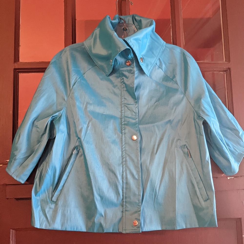 Samuel Dong turquoise iridescent cropped jacket